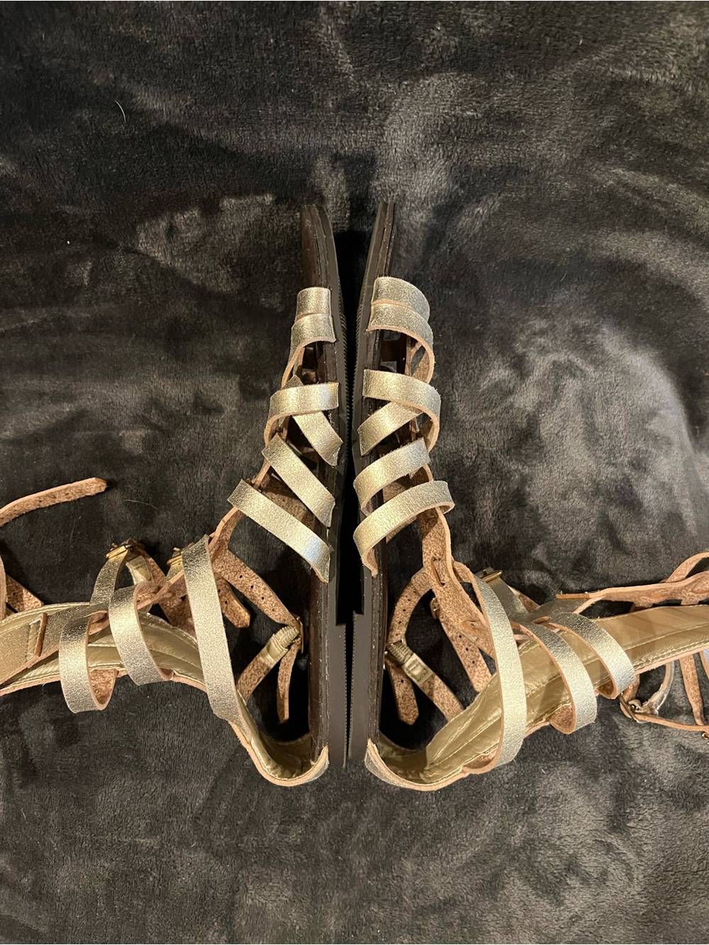 Tall gladiator sandals Gold metallic Adjustable straps back zipper Cushioned 9.5 - Picture 8 of 15